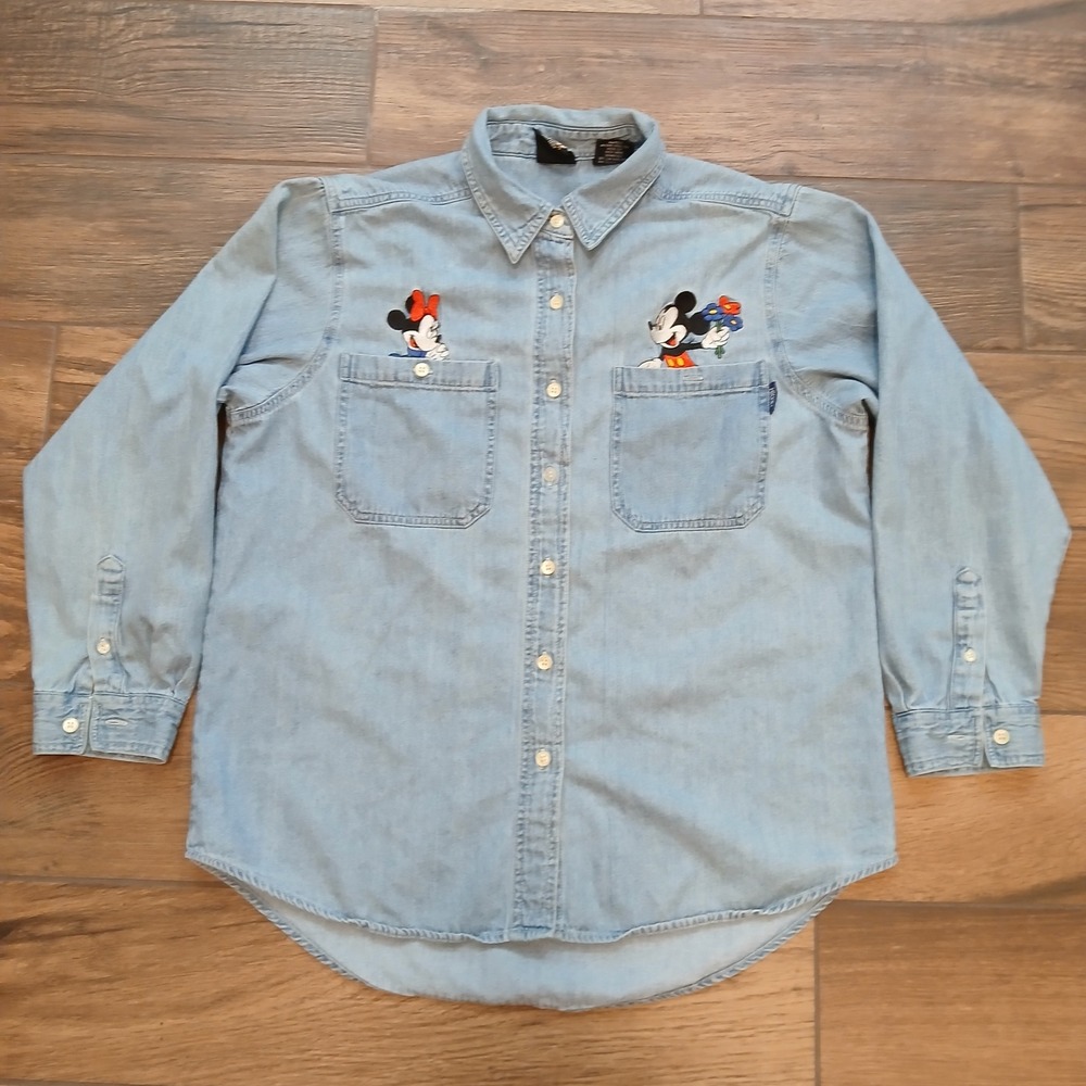 Vintage Mickey Unlimited Jerry Leigh Denim Shirt Mens Medium Blue Disney Denim